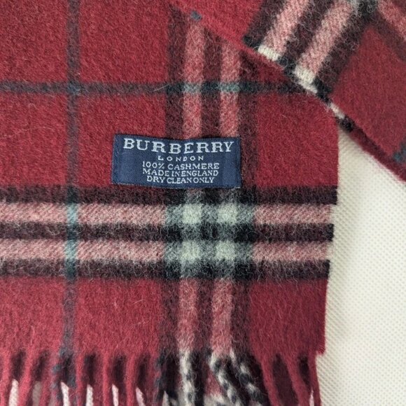 BURBERRY London Classic Nova Check Knit 100% Cashmere Neck Warmer Maroon SCARF - Picture 2 of 8